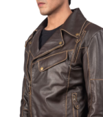 Men's Brown Leather Biker Jacket - Ludvig - Image 6