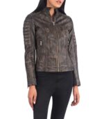 Adalyn Quilted Distressed Brown Leather Biker Jacket - Image 6