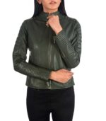 Adalyn Quilted Green Leather Biker Jacket - Image 6