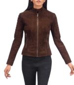 Adalyn Quilted Mocha Suede Biker Jacket - Image 6