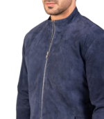 Charcoal Navy Blue Suede Biker Jacket - Image 6