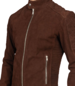 Fernando Quilted Brown Suede Biker Jacket - Image 6