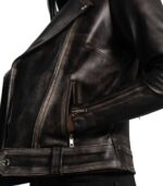 Rumy Distressed Brown Leather Biker Jacket - Image 6