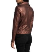 Rumy Maroon Leather Biker Jacket - Image 6