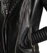Sally Mae Studded Black Leather Biker Jacket - Image 6
