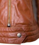 Women Classic Motorcycle Brown Leather Jacket - Image 7