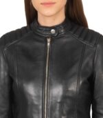 Avery Black Leather Biker Jacket - Image 6