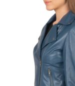 Flashback Blue Leather Biker Jacket - Image 6