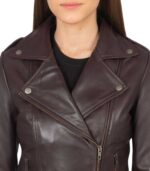 Flashback Maroon Leather Biker Jacket - Image 6