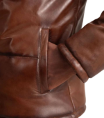 Gordon Waxed Brown Hooded Leather Puffer Jacket - Image 6