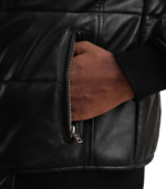 Lucas Black Leather Puffer Bomber Jacket - Image 6