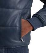 Lucas Blue Leather Puffer Bomber Jacket - Image 6