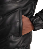Travis Black Leather Puffer Jacket - Image 6