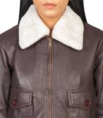 Women's G-1 Maroon Leather Bomber Jacket – Solveig - Image 6