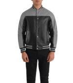 Terrance Black & Grey Leather Varsity Jacket - Image 6