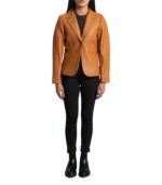 Cora Quilted Brown Leather Blazer - Image 6
