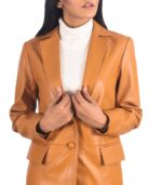 Women's Tan Brown Leather Blazer – Maja - Image 6