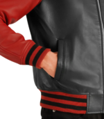 Walton Black & Red Leather Varsity Jacket - Image 6