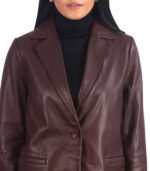 Norma Maroon Leather Blazer - Image 6