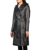 Alice Black Double Breasted Leather Coat - Image 6