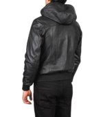 Nintenzo Black Hooded Leather Bomber Jacket - Image 5