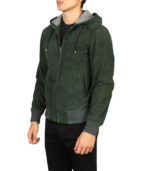 Nintenzo Green Hooded Suede Bomber Jacket - Image 4