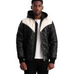 Norman Black Hooded Bomber Leather Puffer Jacket