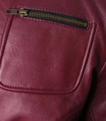 Jade Mens Maroon Zip-Up Bomber Leather Jacket - Image 7
