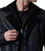 Charlton Black Leather Single Breasted Coat - Image 7