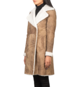 Amie Distressed Brown Double Breasted Shearling Coat - Image 2
