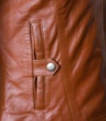 Women Classic Motorcycle Brown Leather Jacket - Image 4