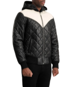 Norman Black Hooded Bomber Leather Puffer Jacket - Image 2