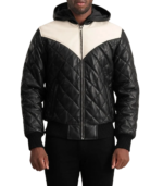 Norman Black Hooded Bomber Leather Puffer Jacket - Image 3