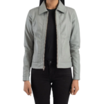 Vixen Grey Classic Collar Leather Jacket