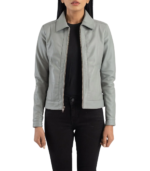 Vixen Grey Classic Collar Leather Jacket