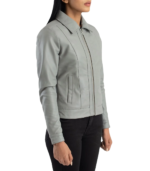 Vixen Grey Classic Collar Leather Jacket - Image 2