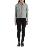 Vixen Grey Classic Collar Leather Jacket - Image 3