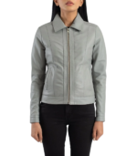 Vixen Grey Classic Collar Leather Jacket - Image 4