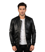 Ma-1 Black Leather Bomber Jacket