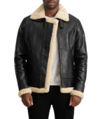 Francis B-3 Black & Cream Leather Bomber Jacket - Image 3