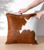 Brown and White Cowhide Pillow - Image 2