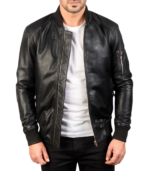 Ma-1 Black Leather Bomber Jacket - Image 2
