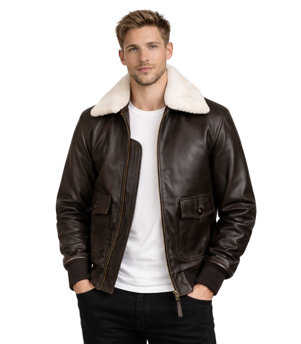 85 Airin Brown Leather Bomber Jacket - Image 1