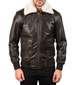 Airin Brown Leather Bomber Jacket - Image 2