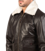 Airin Brown Leather Bomber Jacket - Image 4