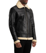 Francis B-3 Black & Cream Leather Bomber Jacket - Image 4