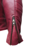 Jade Mens Maroon Zip-Up Bomber Leather Jacket - Image 9