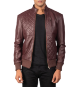 Moda Maroon Leather Bomber Jacket - Image 2