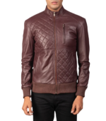 Moda Maroon Leather Bomber Jacket - Image 4