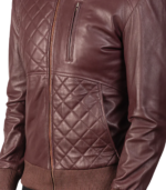 Moda Maroon Leather Bomber Jacket - Image 5